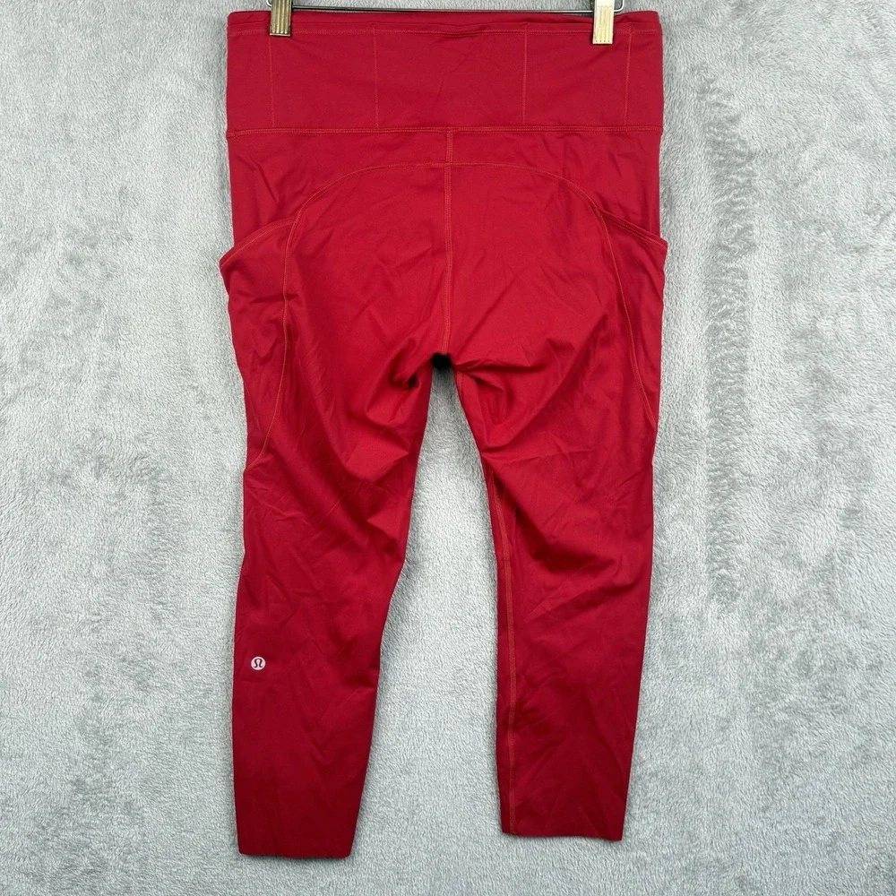 Lululemon Crop Leggings Womens 10 Red Athleisure Activewear Yoga Side Pockets