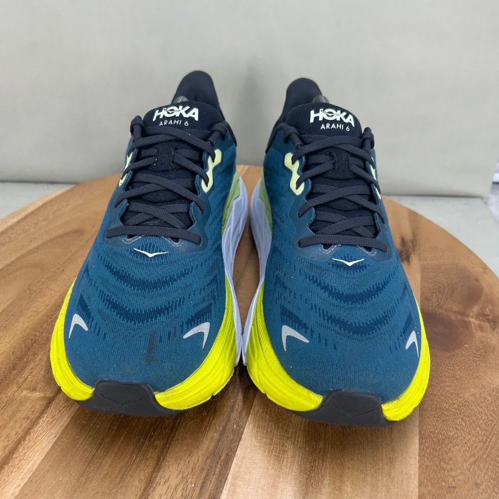 Hoka Arahi 6 Mens Running Shoes Blue Yellow Cushioned Size 10.5 D Comfort