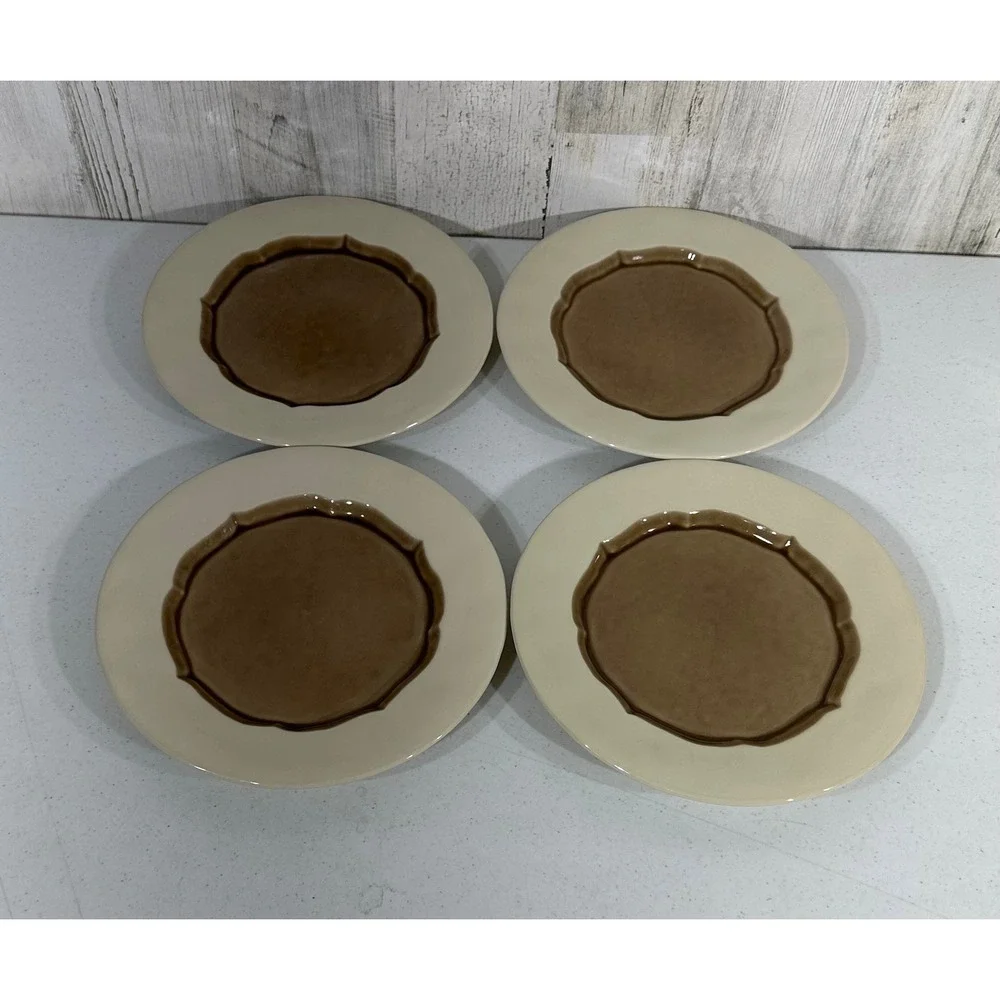 Toscano by Noble Excellence Portuguese Stoneware 4 Salad Plates Beige Brown‎
