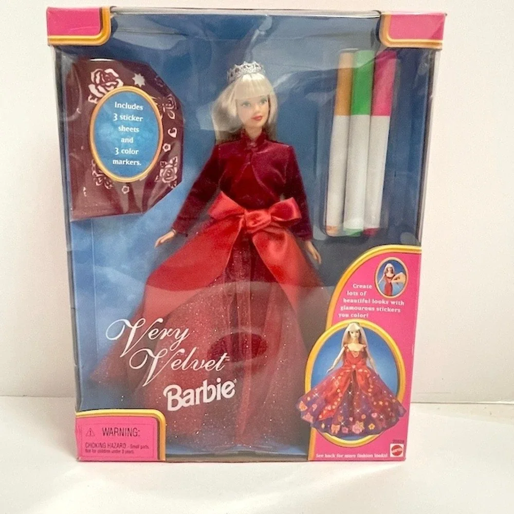 Very Velvet Barbie Doll Red Sparkly Gown Crown Markers Sticker Sheets‎ New