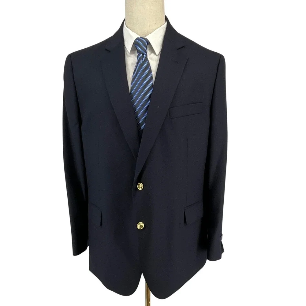 NWT Stafford Executive Classic Fit Blazer Navy Wool Men 48 REG Gold Buttons‎