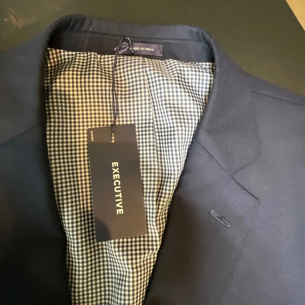 NWT Stafford Executive Classic Fit Blazer Navy Wool Men 48 REG Gold Buttons‎