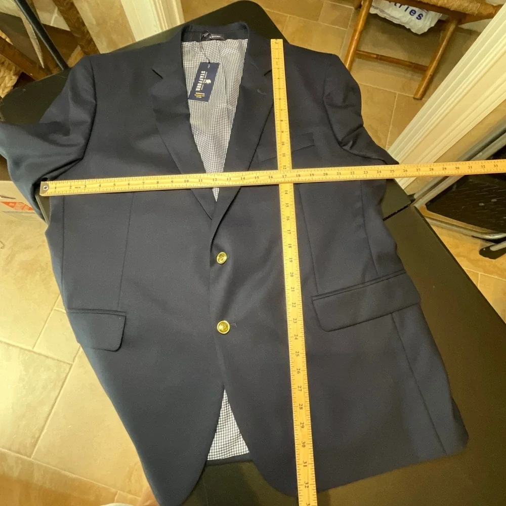 NWT Stafford Executive Classic Fit Blazer Navy Wool Men 48 REG Gold Buttons‎