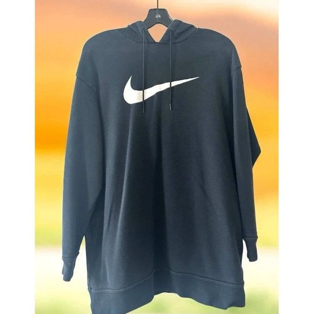 Nike Womens Black White Long Sleeves Hoodie Size‎ Small S Oversized Sweatshirt