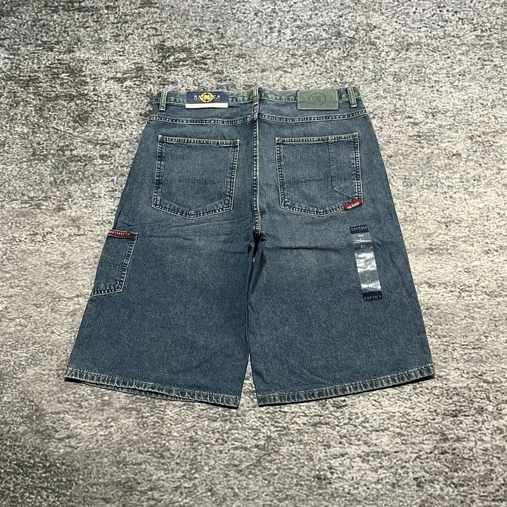Vintage Nautica Shorts Size 34‎ Blue Baggy Denim Jorts Grunge Skater Y2K - NEW