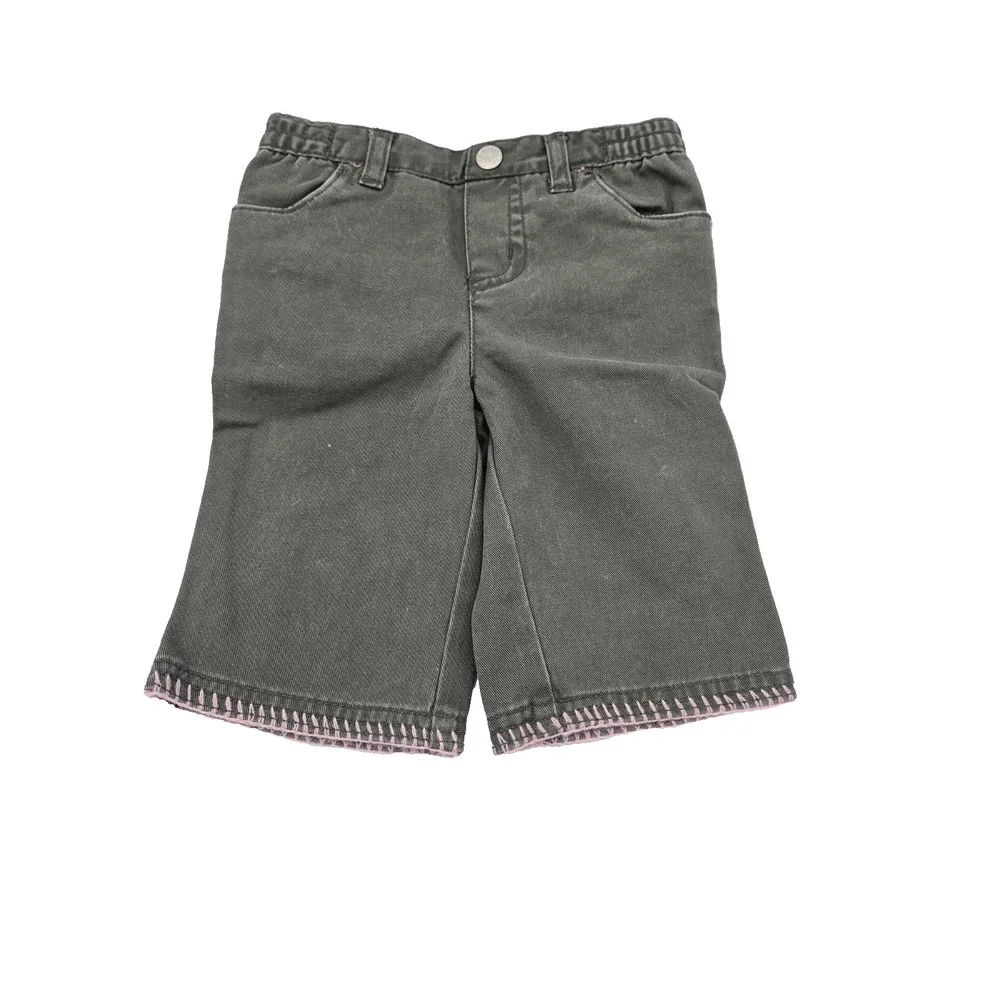 Cherokee Baby Girl Pants 6M Olive‎ Green Cotton Pink Stitch Bow Pocket Cute