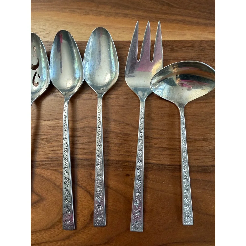 1847 Rogers Bros Silver Lace Silverplate Serving Set 6pc Silver Floral Scroll