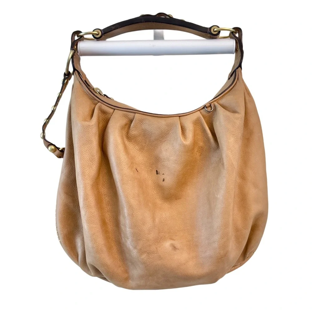 Vintage Y2K Juicy Couture Tan Cowhide Leather Hobo Bag Crown Stud Needs Rehab