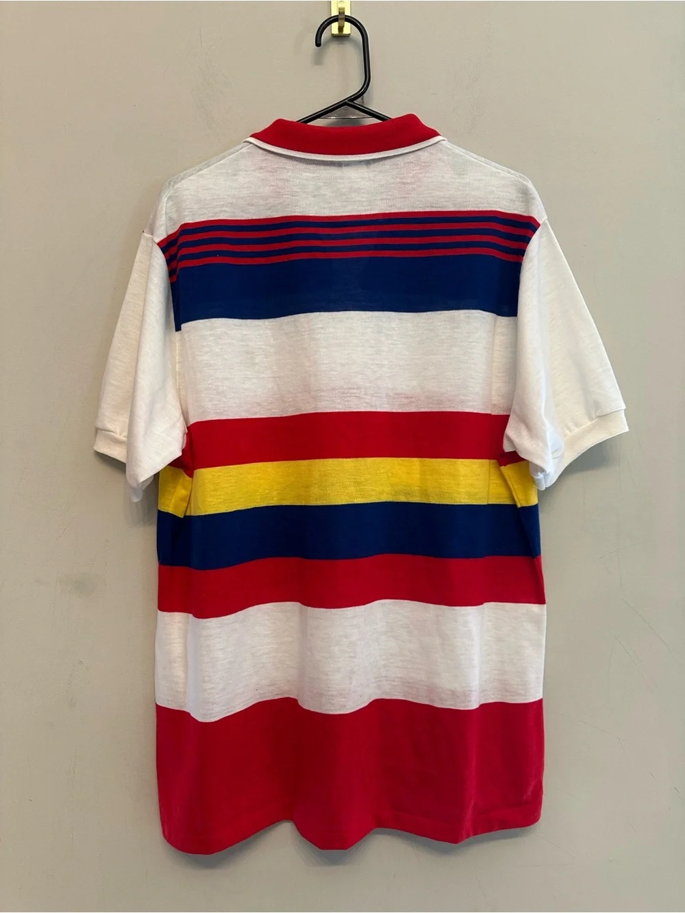 Vintage 80s/90s New Connections Red, Blue & Yellow Striped Polo Size XL