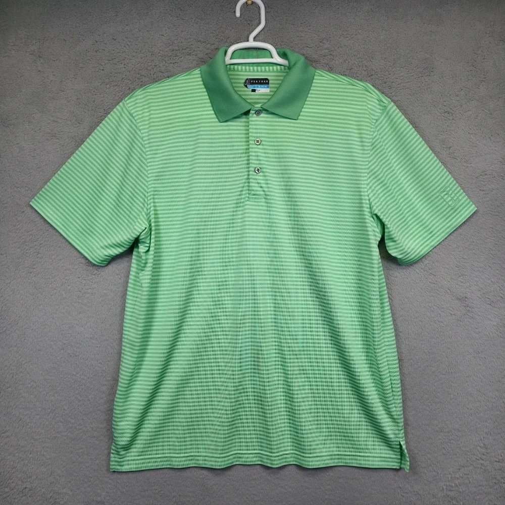 Under Armour Golf Polo Shirt Mens XL Orange Green Striped Stretch Sports Outdoor