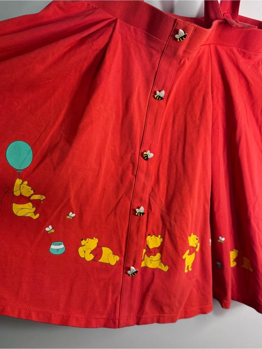 Disney Winnie the Pooh Balloon Ride Suspender Skirt Red Bee Buttons MD
