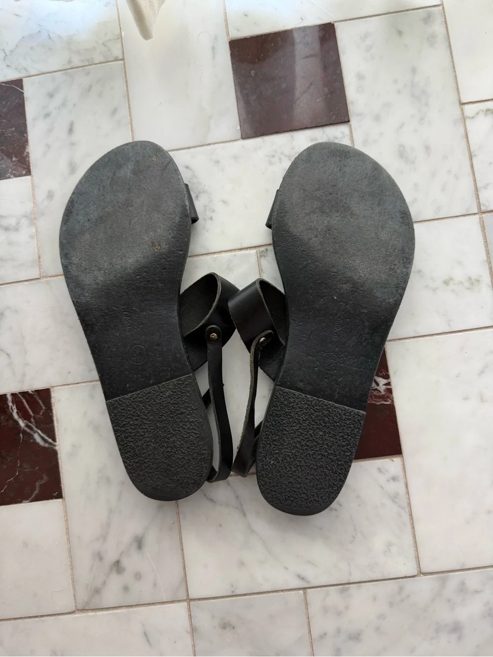 Ancient Greek Black Strappy Leather Sandals, 37