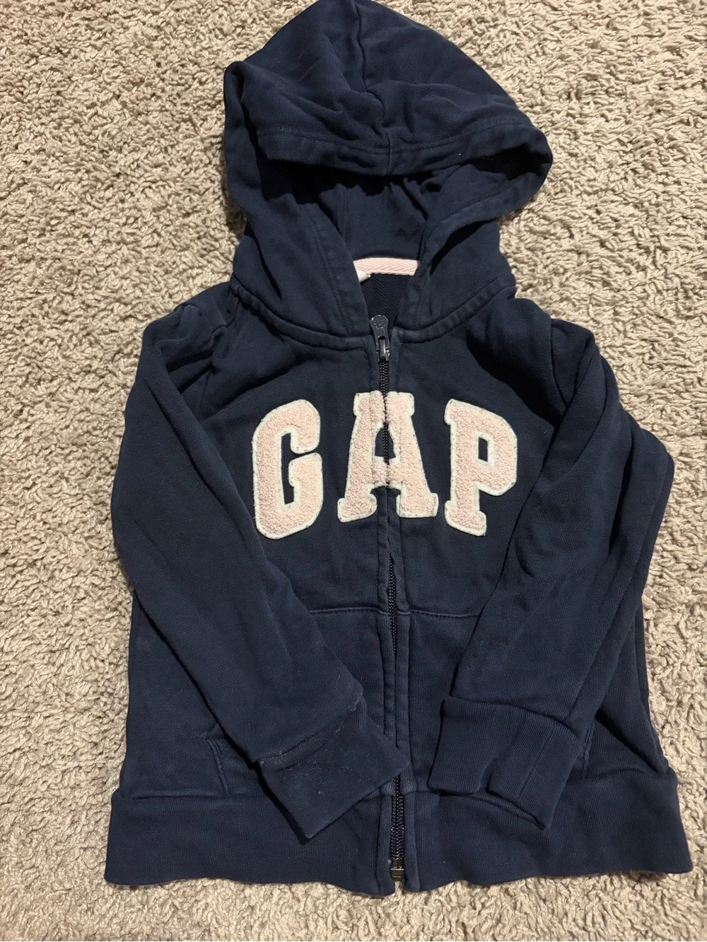 GAP Navy Hooded Zip-Up Sweatshirt with Pale Pink Logo