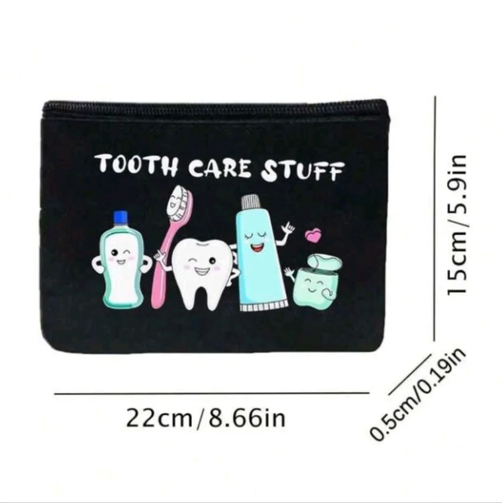 Black Tooth Care Stuff Canvas Zipper Purse Pouch Bag with Fun Teeth Graphics
