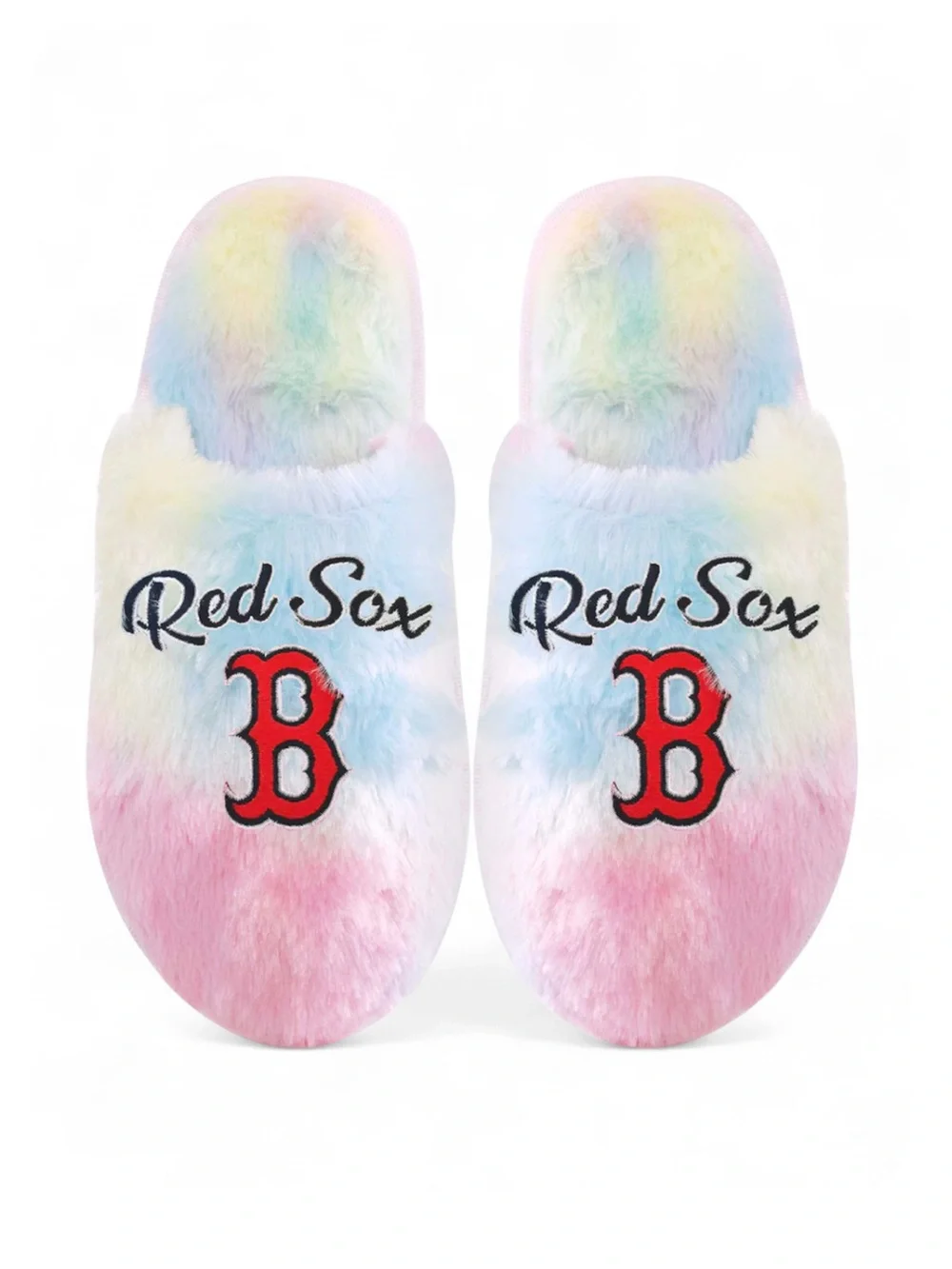 Boston Red Sox Embroidered Faux Fur Rainbow Slippers Size Youth XL (7-8) [NWT]