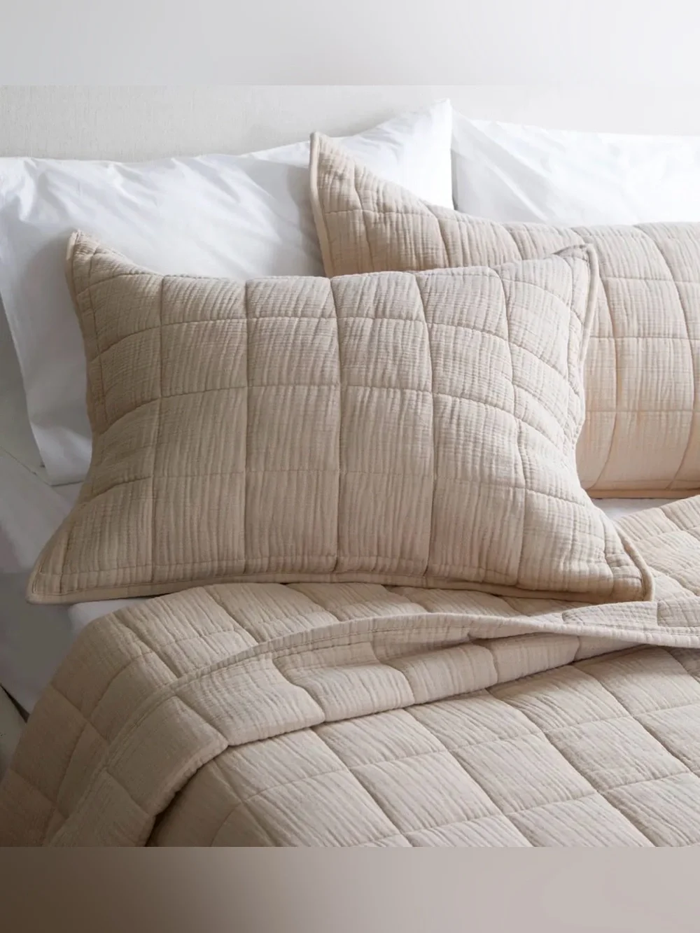 Quince Organic Cotton Box Quilt - Full / Queen size - Color: Dune