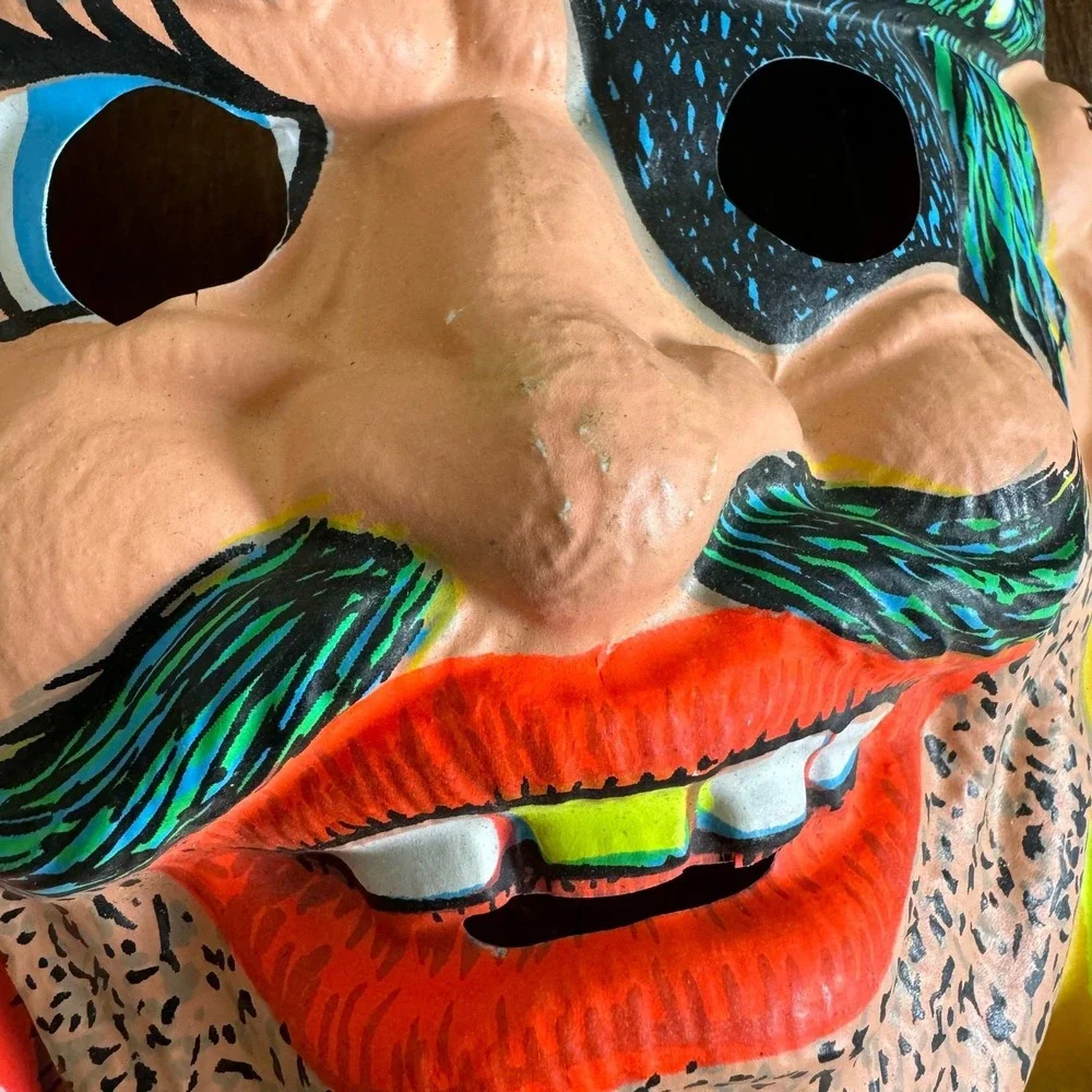 ZEST Soap VINTAGE hard‎ plastic Neon Pirate Face Black Light Halloween mask