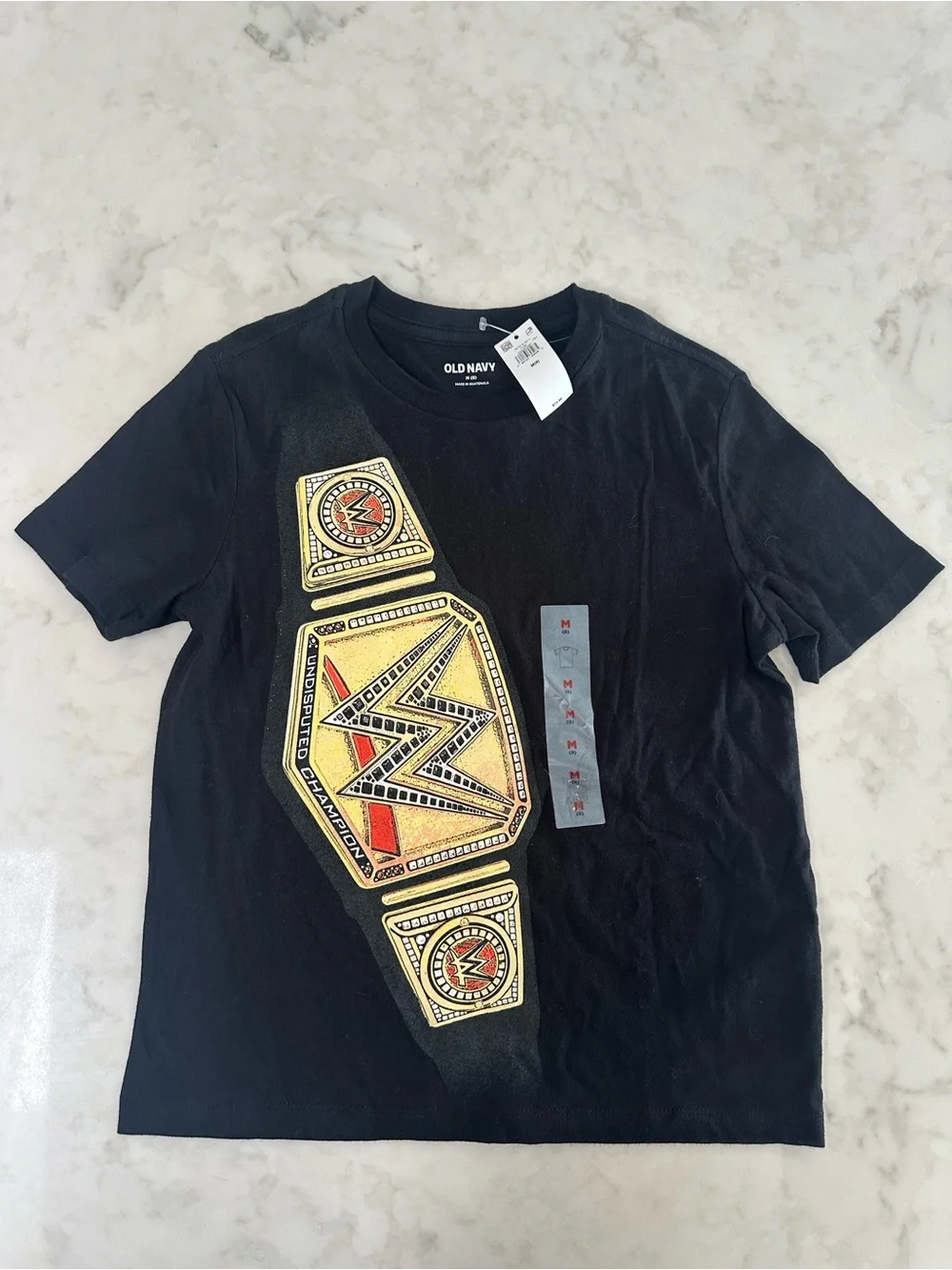 Old Navy Kids Black WWE Championship  Belt Graphic T-Shirt. Size Medium