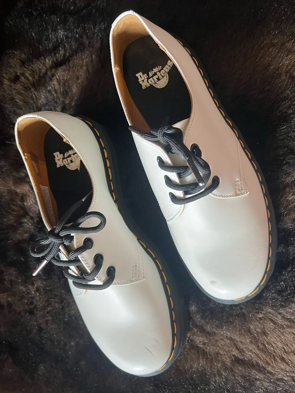 🤍Dr. Martens Smooth 1461 Quad Platform Derby Shoes w Yellow Stitching • Unisex