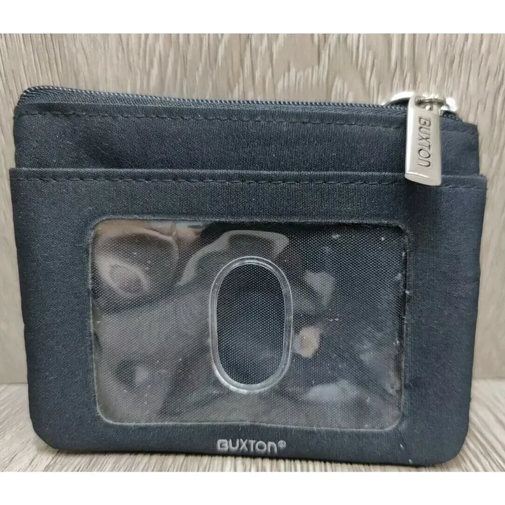 Buxton Wallet ID‎ Card Leather Black compact minimalist Zip Pouch