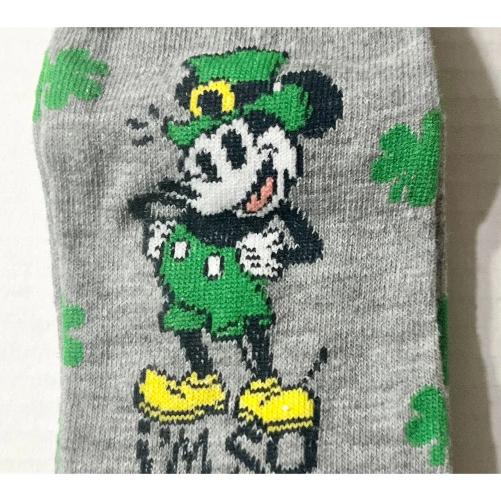 Disney Mickey Mouse Socks 6-12 St Patricks Day Leprechaun Lucky Shamrock Gray