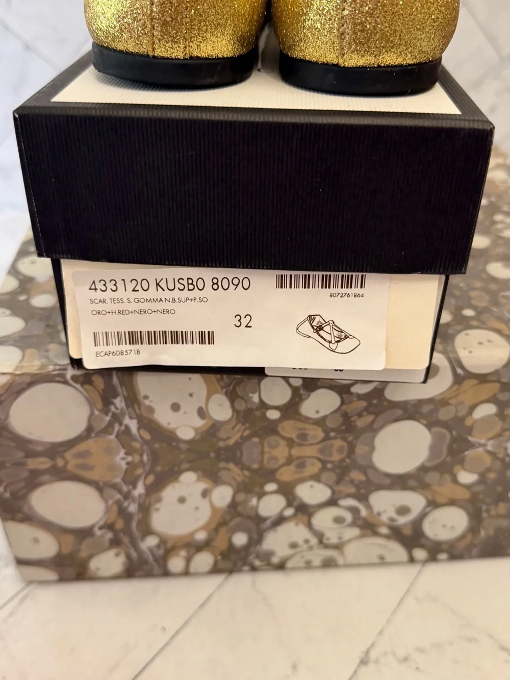 GUCCI Girls' Gold Glitter Heart Mary Jane Flats