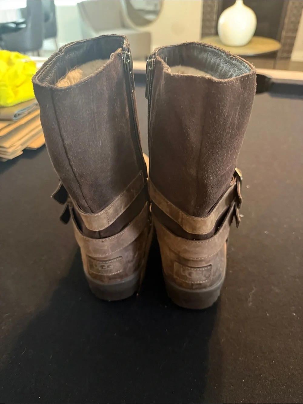 UGG Brown Suede Mid-Calf Buckle Strap Boots