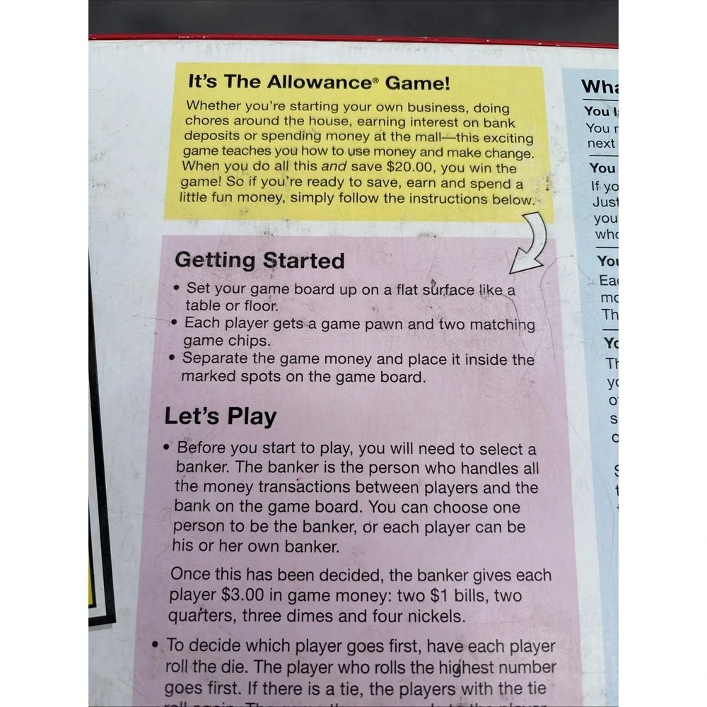 The Allowance Board Game First to Save $20 Wins 2 to 4 Players COMPLETE VTG 5+