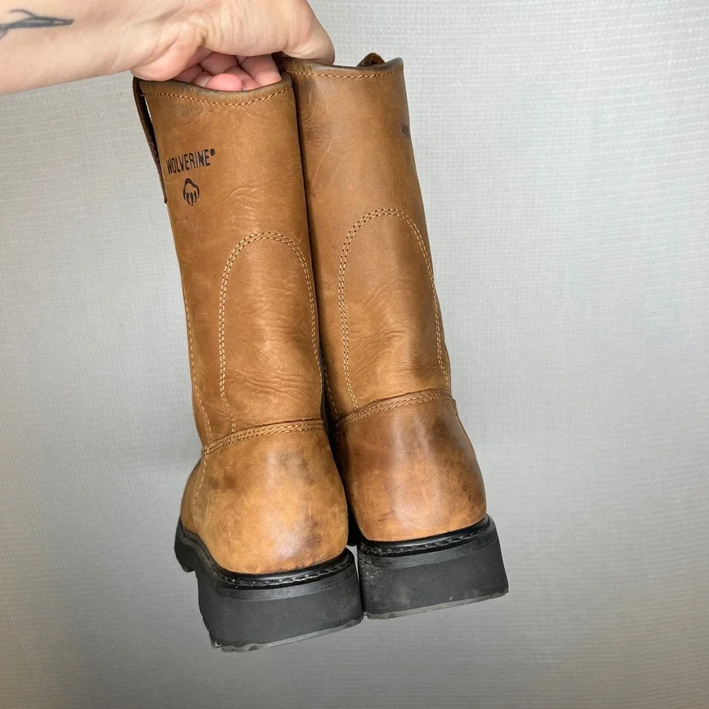 Wolverine Mens W04727 Tan Leather Wellington Pull On Work Boots Size 11 M