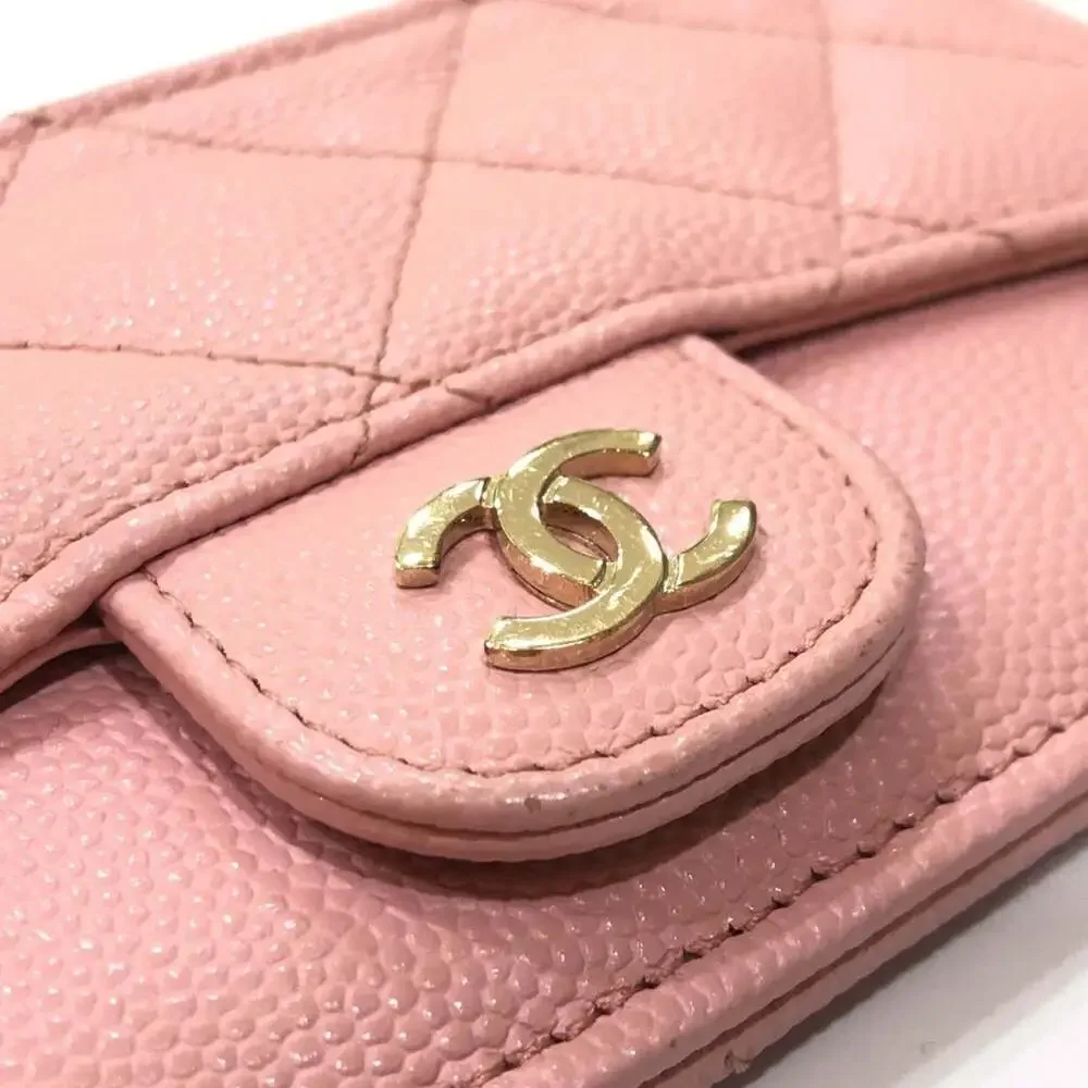 CHANEL Authentic Pink Caviar Leather Wallet