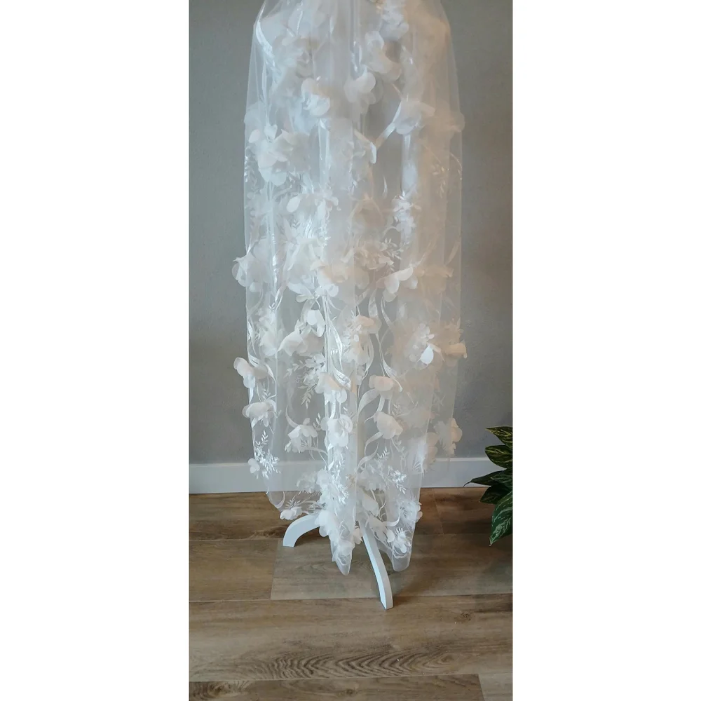 3D Floral Wedding Veil: Handmade Nylon Fingertip Veil Bridal Bride
