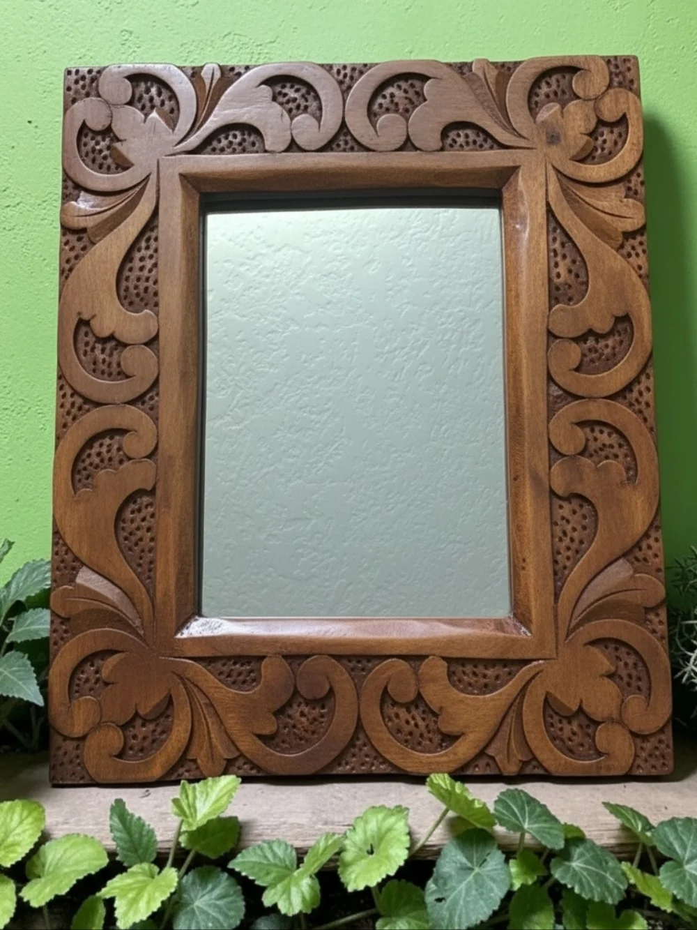 Vintage Hand-Carved Wooden Wall Mirror 11