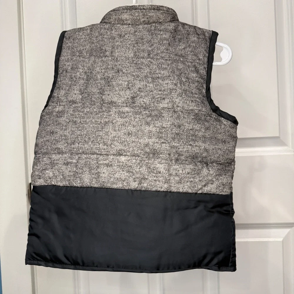 Little Lad Boys Grey Black Puffer Vest‎ Faux Shearling Collar Size 4T