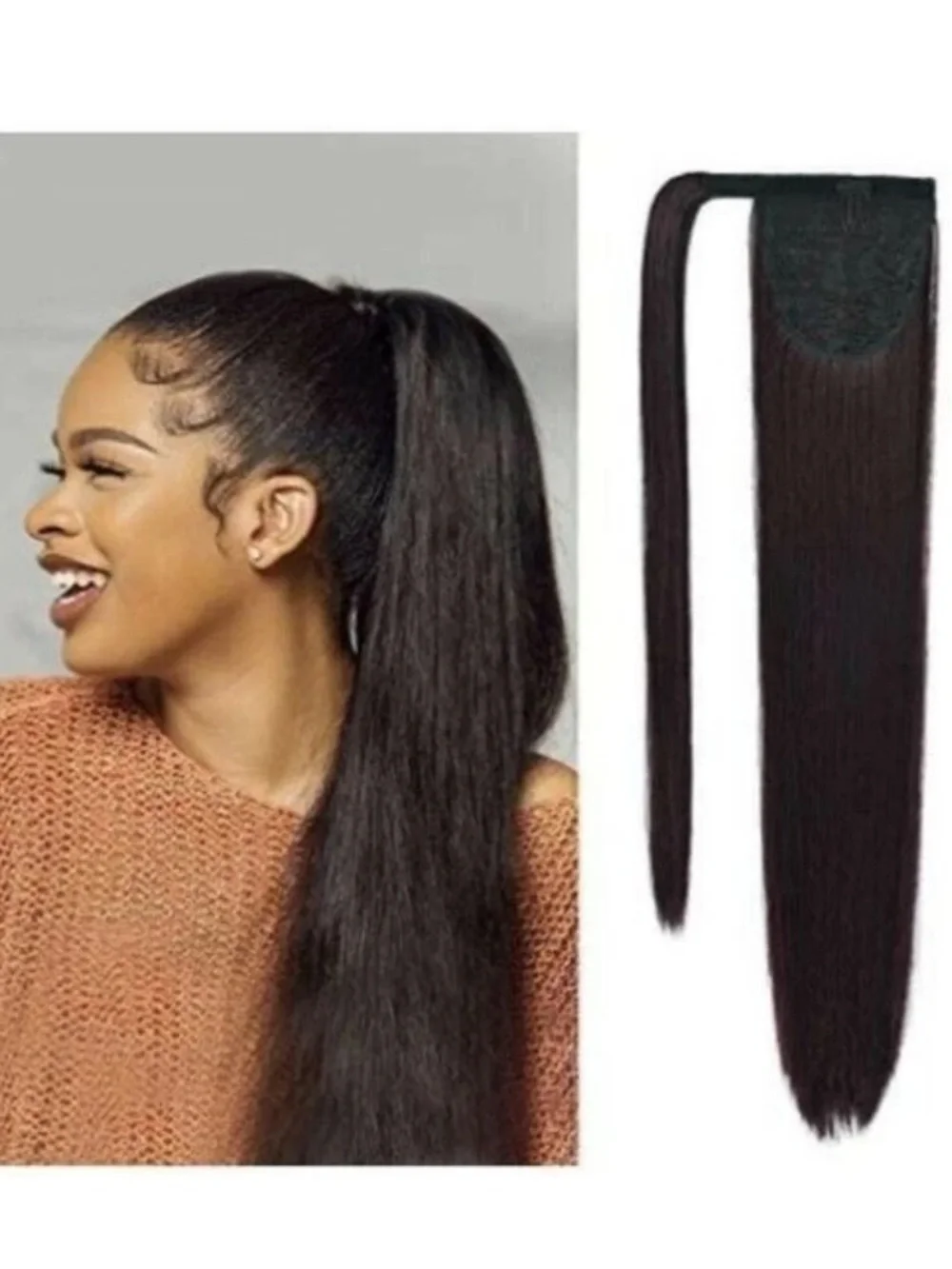 High Wrap Around Ponytail Extension Long Straight Black Hair Piece 22” Color #1B