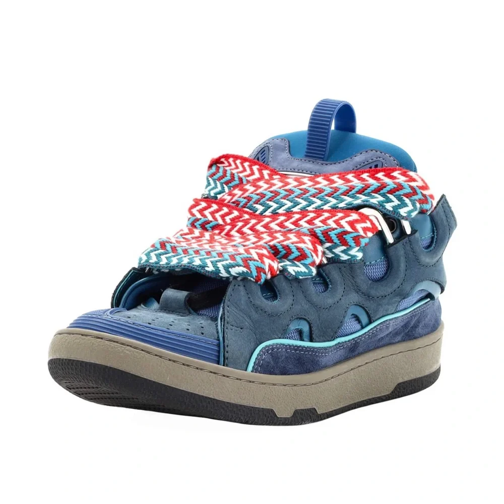 Lanvin Curb Blue Suede Leather Low Top Sneakers
