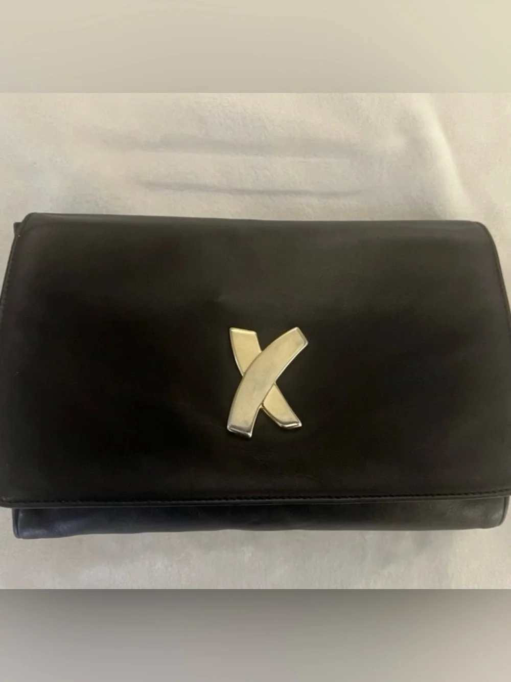 🩷Paloma Picasso Black Leather 2 Way Shoulder Bag Black Clutch with Gold Accent💚