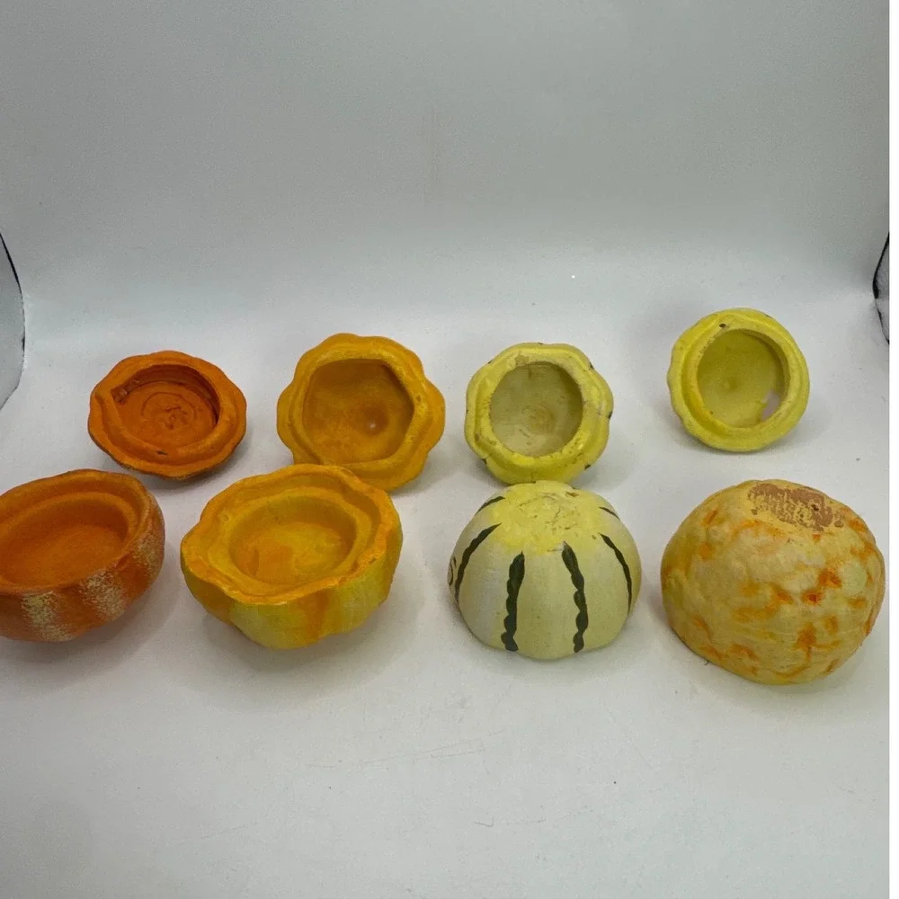 Set of 4 Ceramic‎ Pumpkin Gourd Tea Light Candle Holders Give Thanks Bless Grace