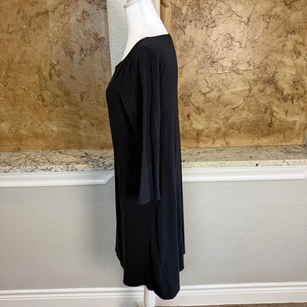 Garnet Hill T-Shirt Dress Small Dark Gray 3/4‎ Sleeve Scoop Neck Shift Capsule