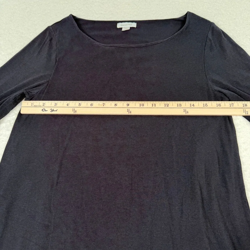 Garnet Hill T-Shirt Dress Small Dark Gray 3/4‎ Sleeve Scoop Neck Shift Capsule