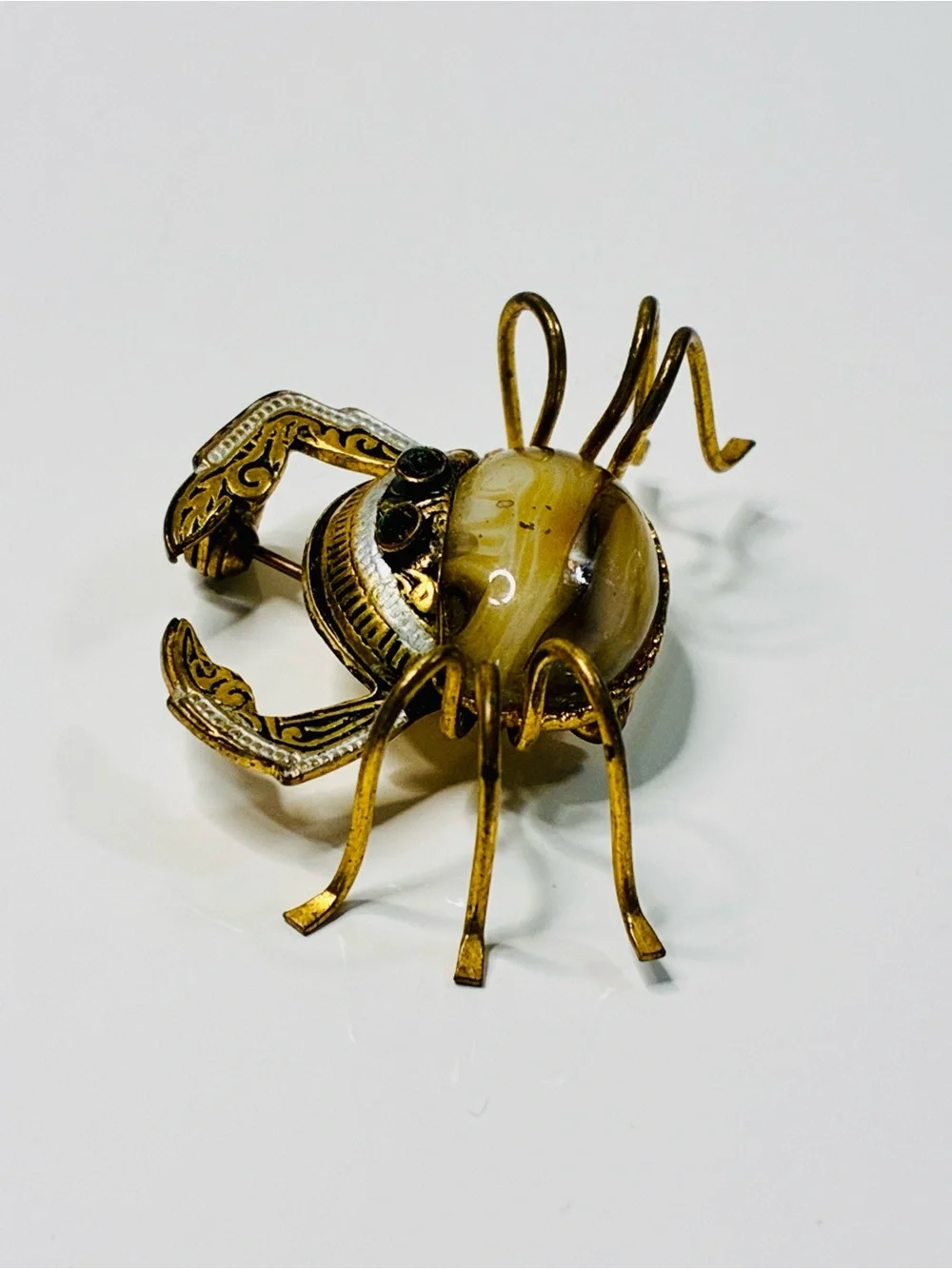 Vintage Spanish Damascene Crab Brooch Signed SPAIN Nautical Vacation Summer
