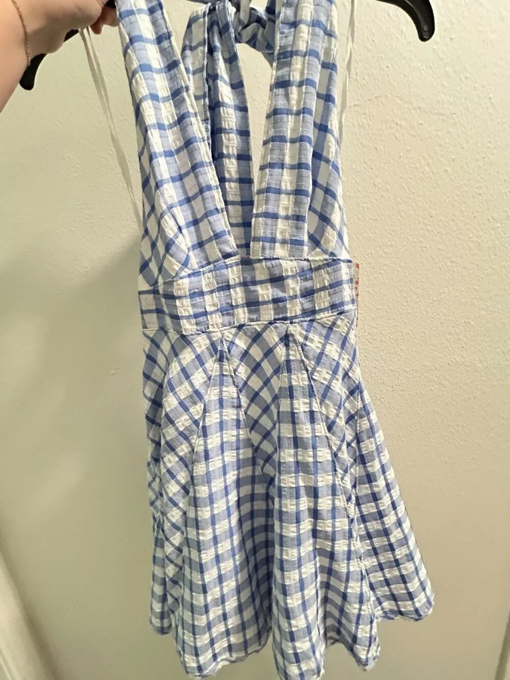 NWT Free People Do The Twist Gingham Halter Mini Dress Blue Size 0
