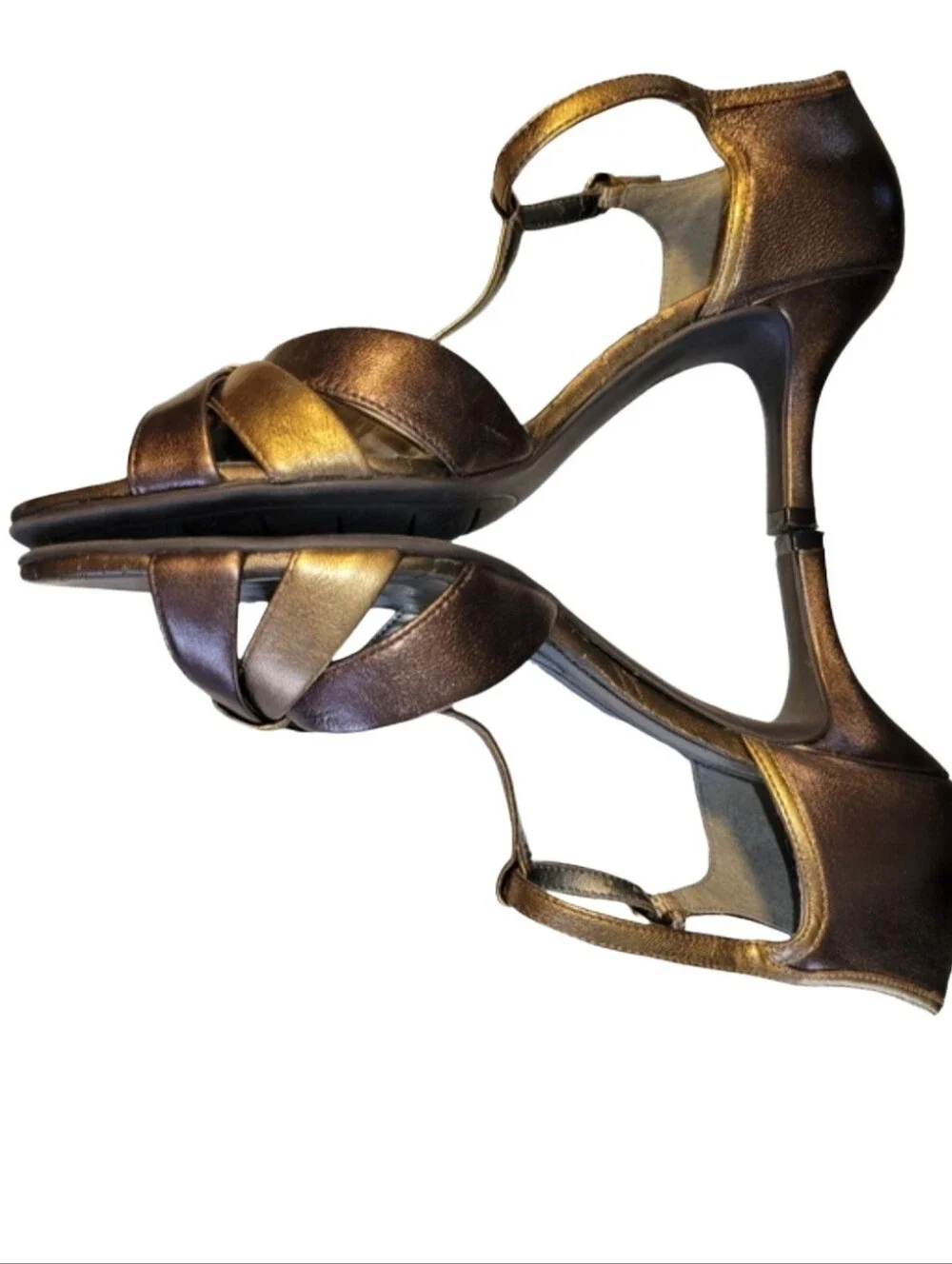 Naturalizer Princeton Copper Metallic Leather T-Strap Sandals N5 Comfort Size 8