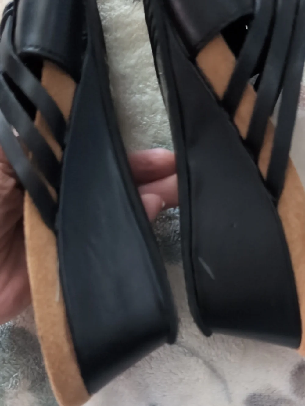Minnetonka Black Woven Leather Wedges