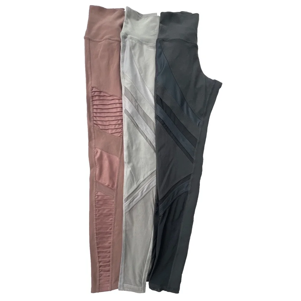 ALO Yoga Leggings Lot 3 Womens XS/XXS High Waist Pink Gray Mesh Panel Set