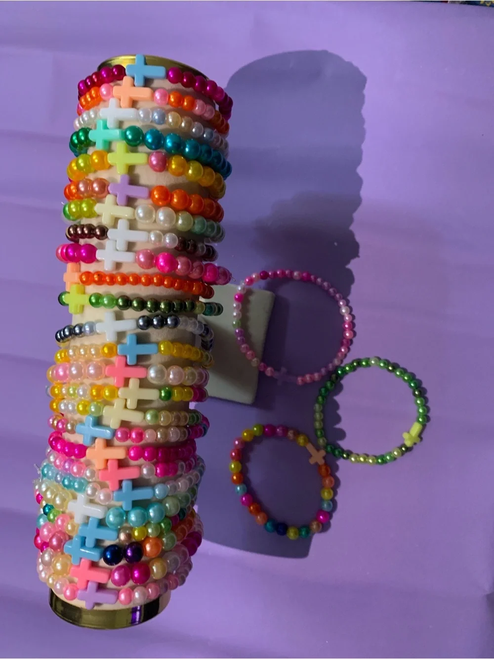 Pastel Pink Cross Beaded Stretch Bracelet - Brand