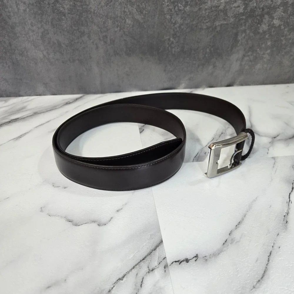 KM Legend Mens 46 Black Leather Dress Belt Silver Buckle Work Formal Classic