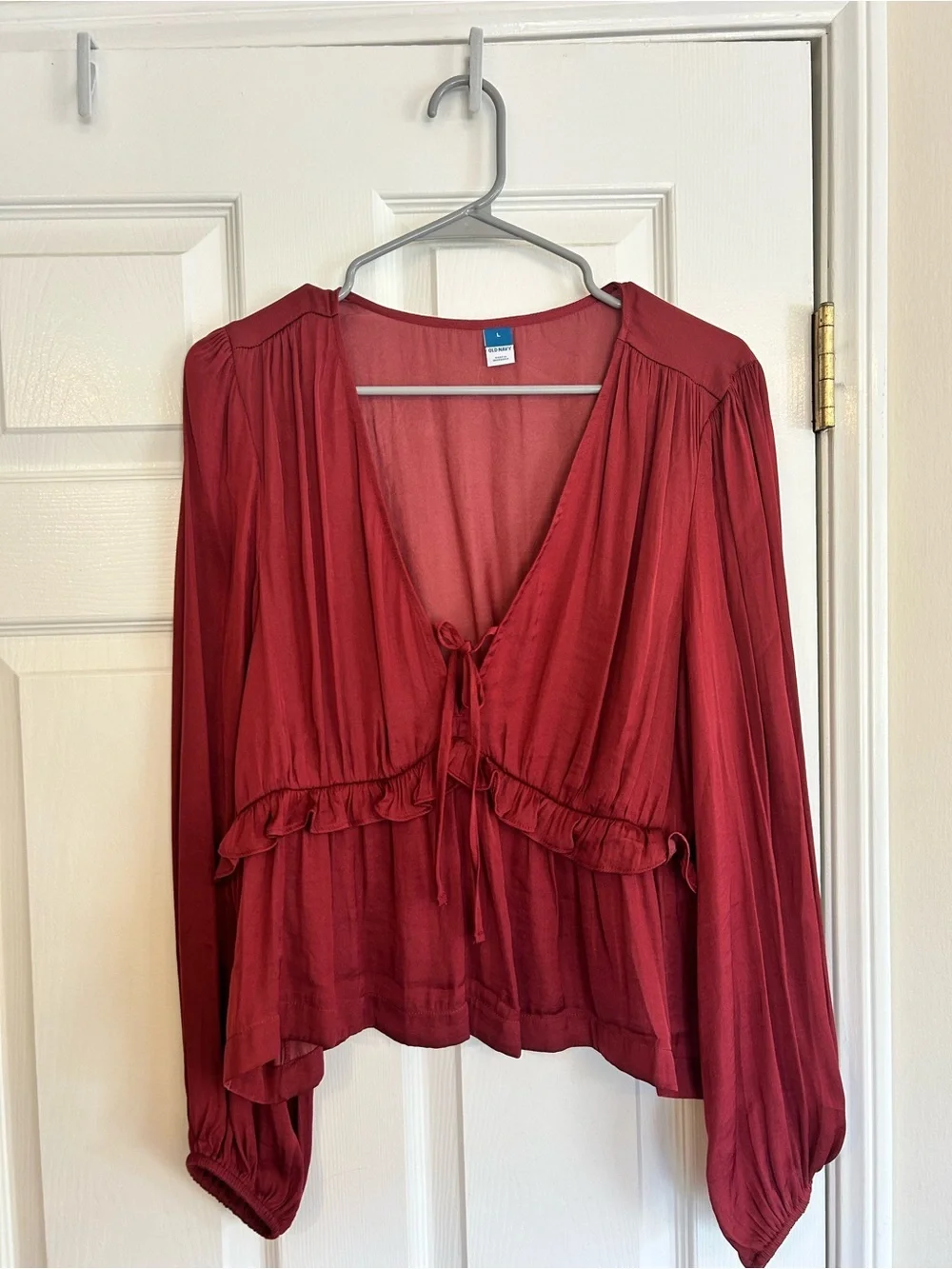 Old Navy Burgundy Tie-Front V-Neck Peplum Blouse NWT