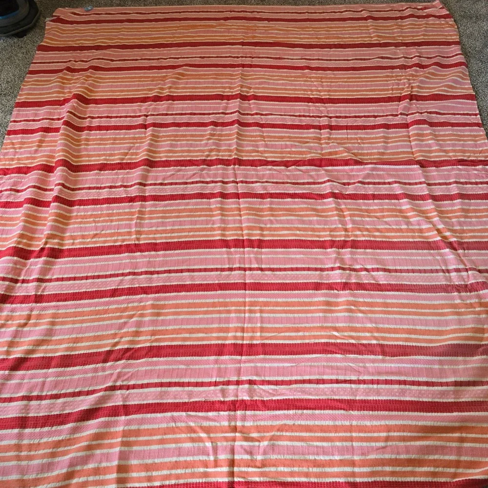 Bates Disciplined Bedspread Vintage MCM Pink Orange Red Striped Woven Made USA‎