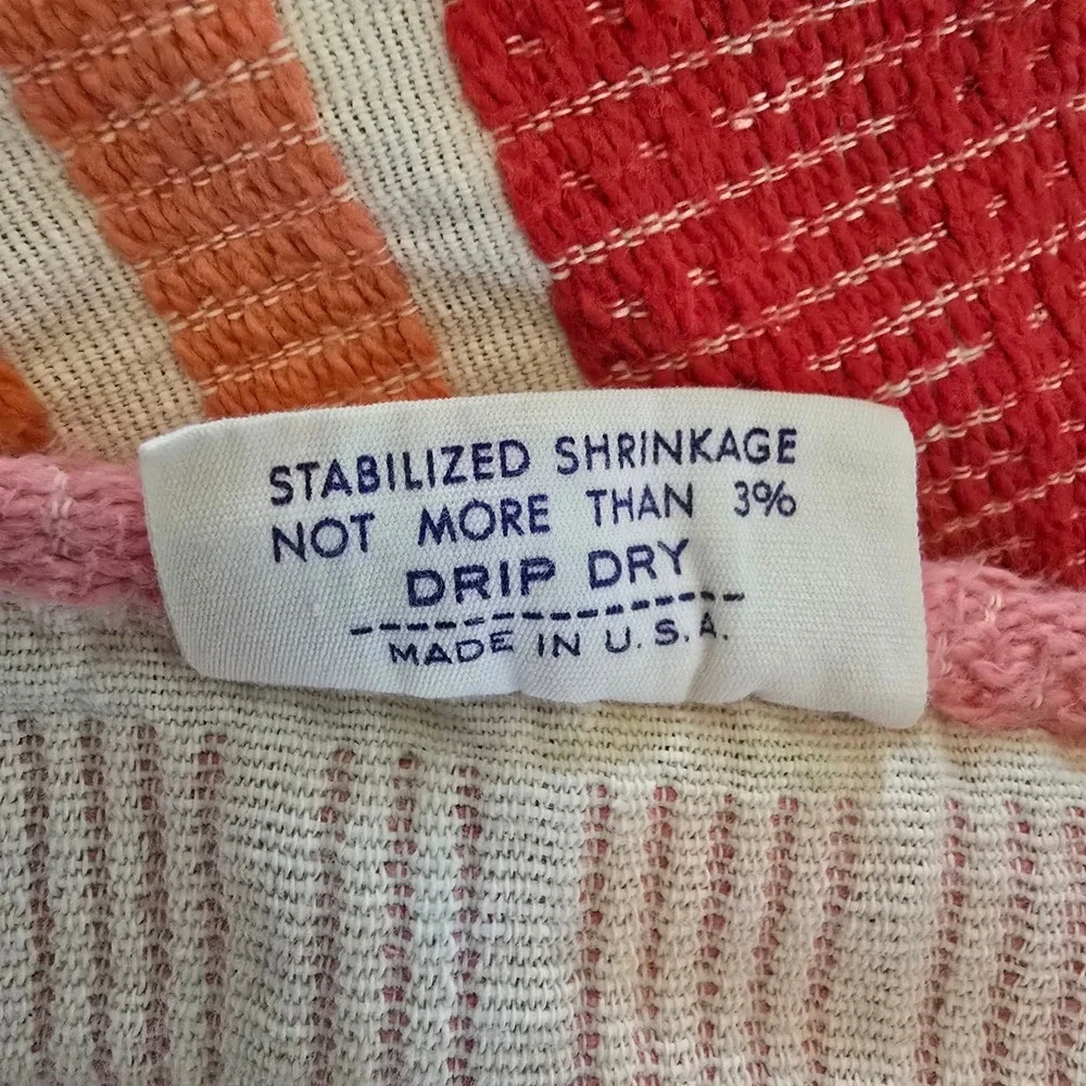 Bates Disciplined Bedspread Vintage MCM Pink Orange Red Striped Woven Made USA‎