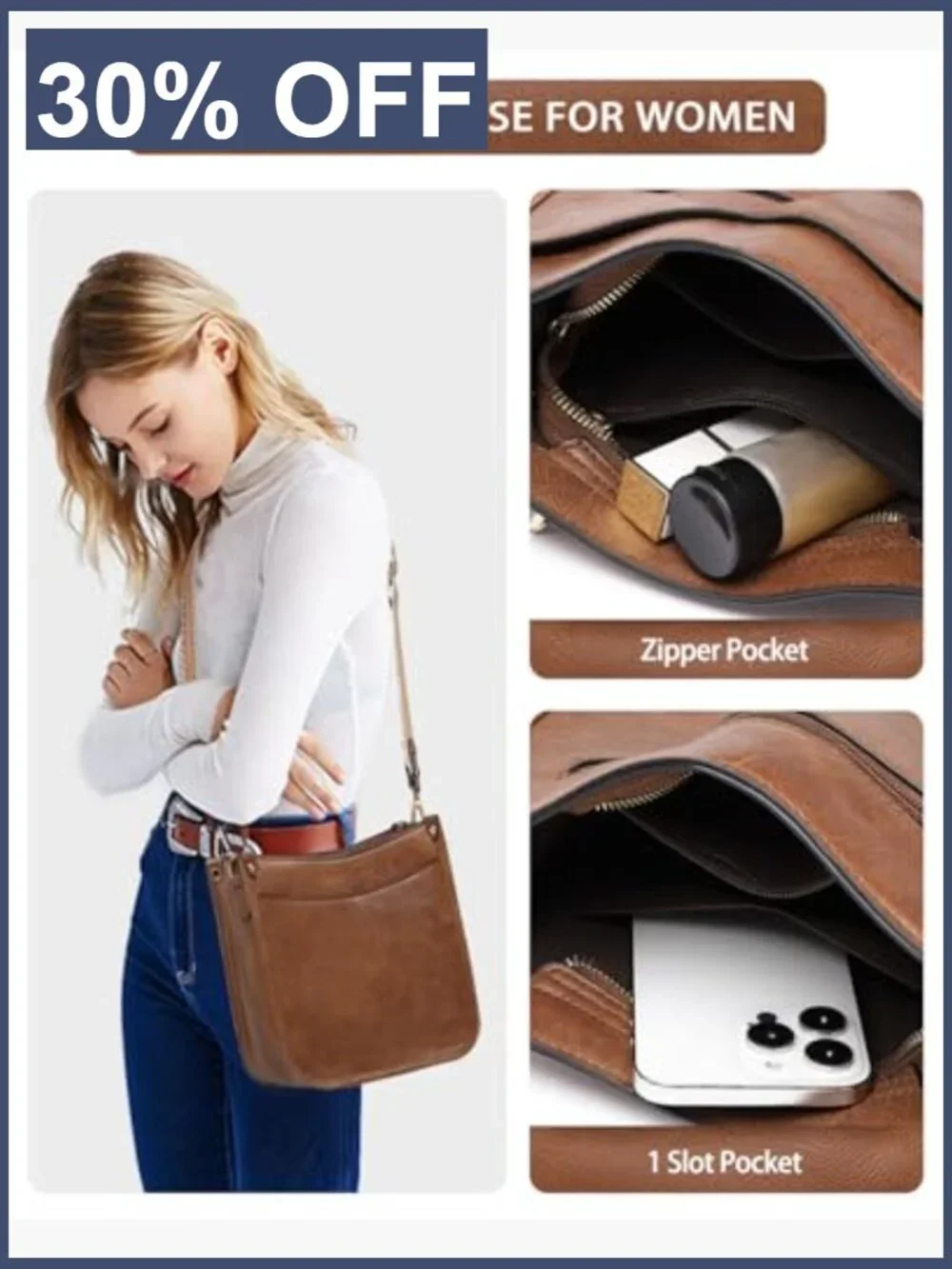 Vegan Leather Hobo Handbag Crossbody Set w/ Wallet, 3-Piece, Adjustable Straps